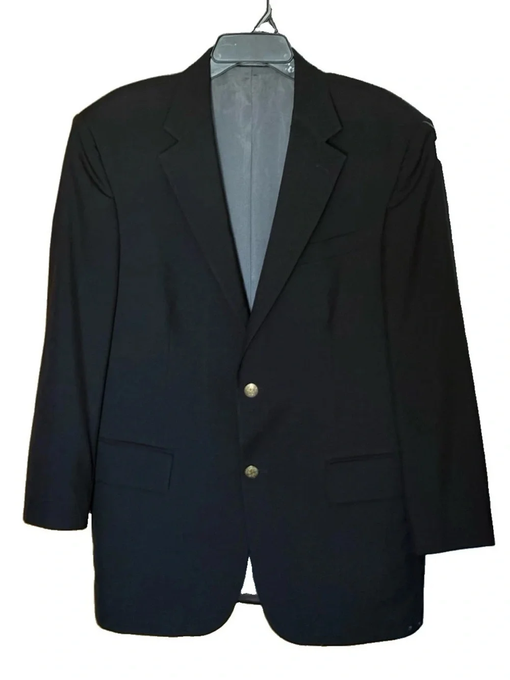 VTG OSCAR DE LA RENTA 43R Sport Coat Blazer BLK Gold Crest Buttons Ventless 90s